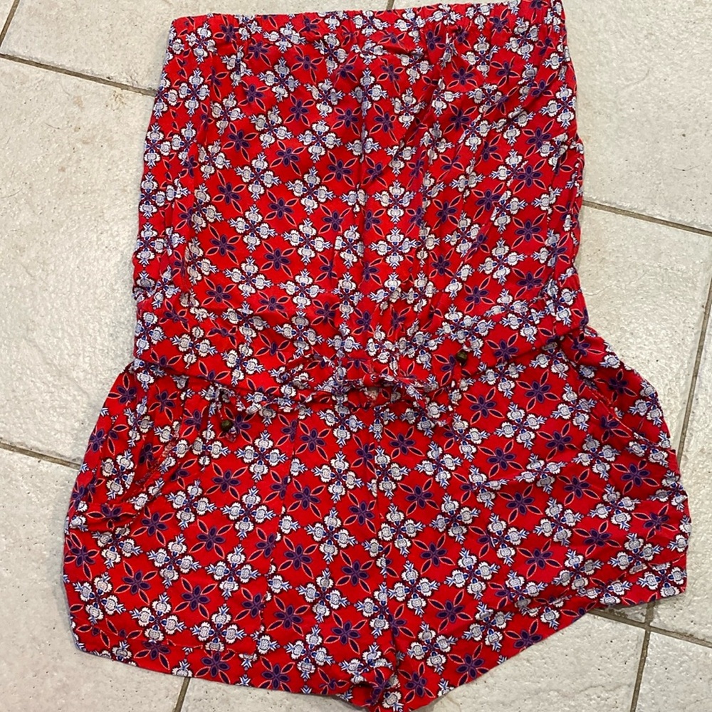Aeropostale romper strapless shorts flowers small red purple